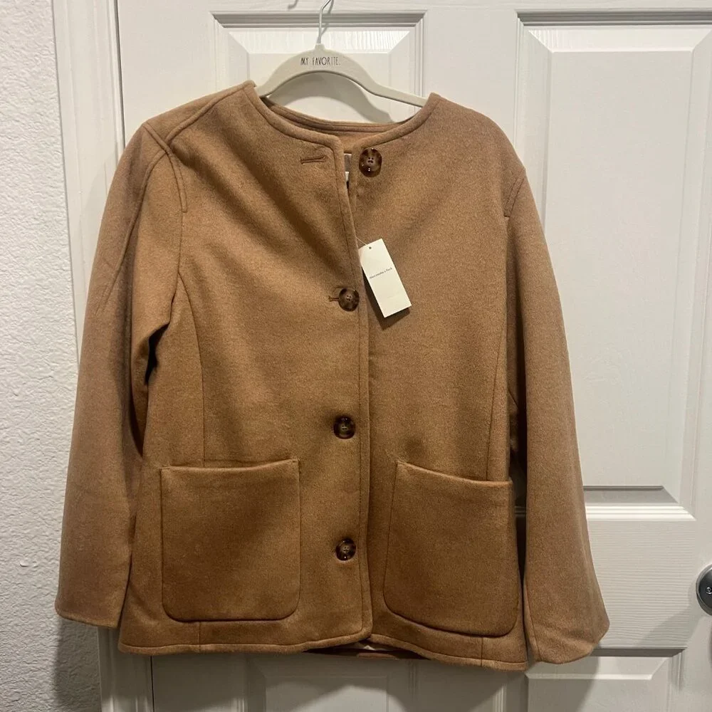 Abercrombie & Fitch Removable Scarf Wool-Blend Coat - Camel (NWT) - Picture 4 of 5
